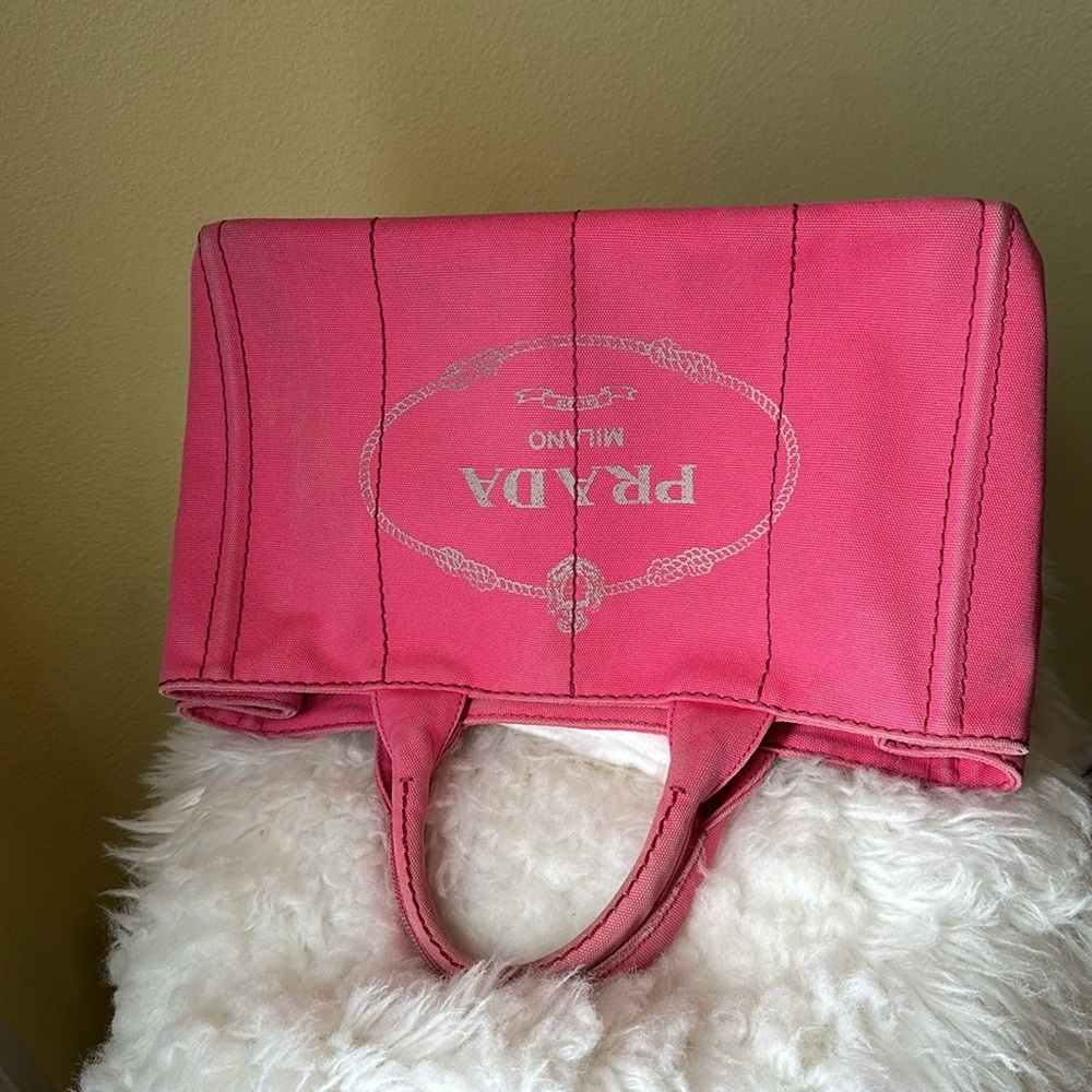 💯Authentic Prada Canapa Tote Pink  Bag🍀 - Picture 8 of 17